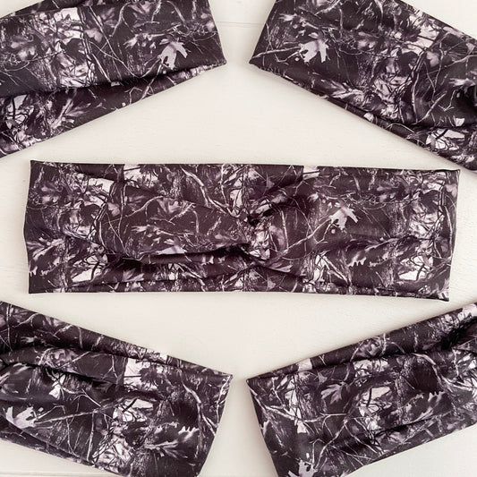 Black and Grey Camo Twist Headband