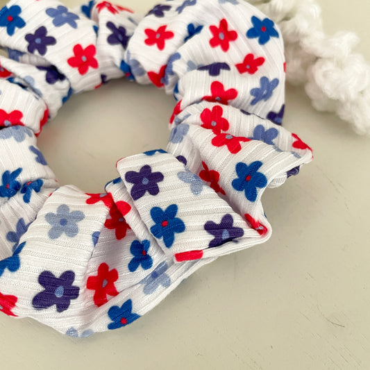 Red, White, and Blue Floral Scrunchie