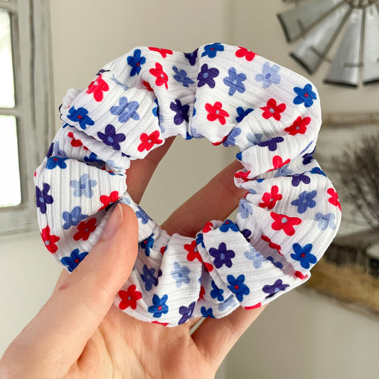 Red, White, and Blue Floral Scrunchie