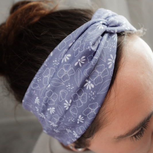 Blue Floral Twist Headband