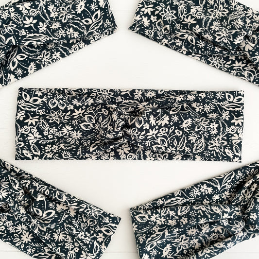 Navy Floral Twist Headband