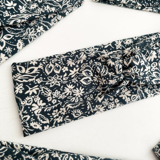 Navy Floral Twist Headband