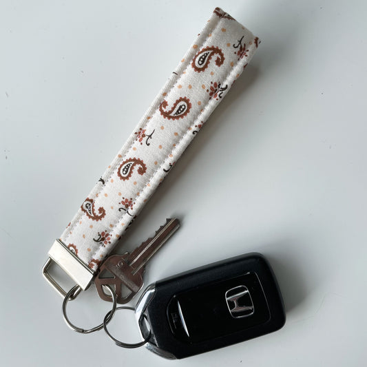Neutral Paisley Keychain Wristlet