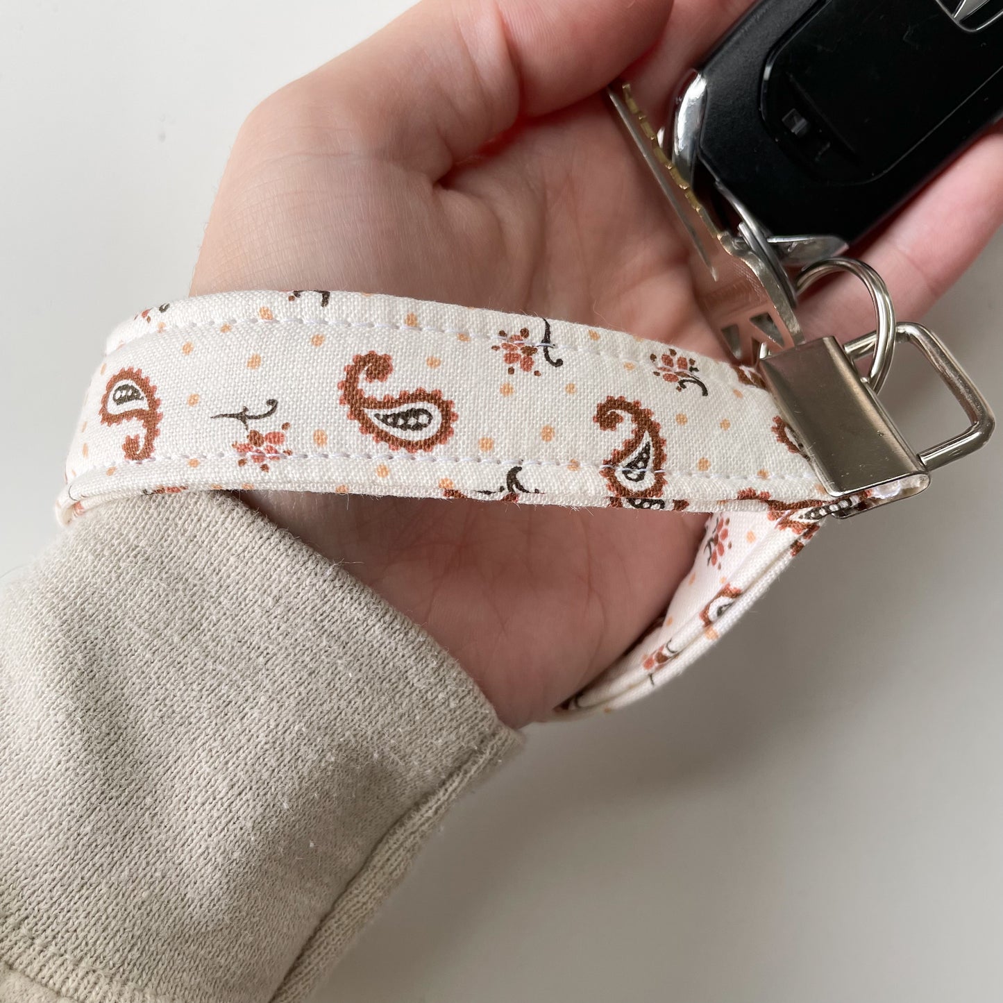 Neutral Paisley Keychain Wristlet