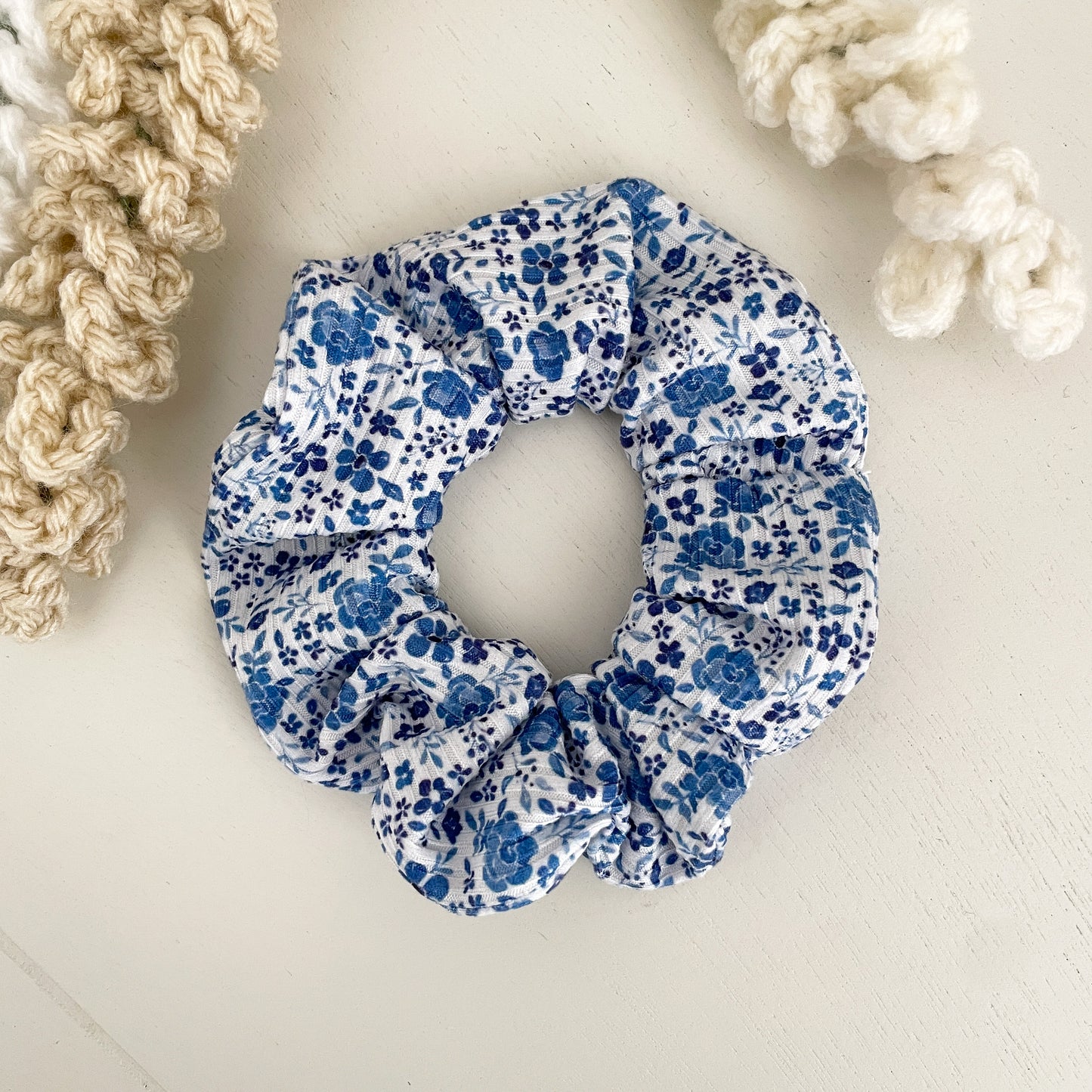 Blue Floral Scrunchie