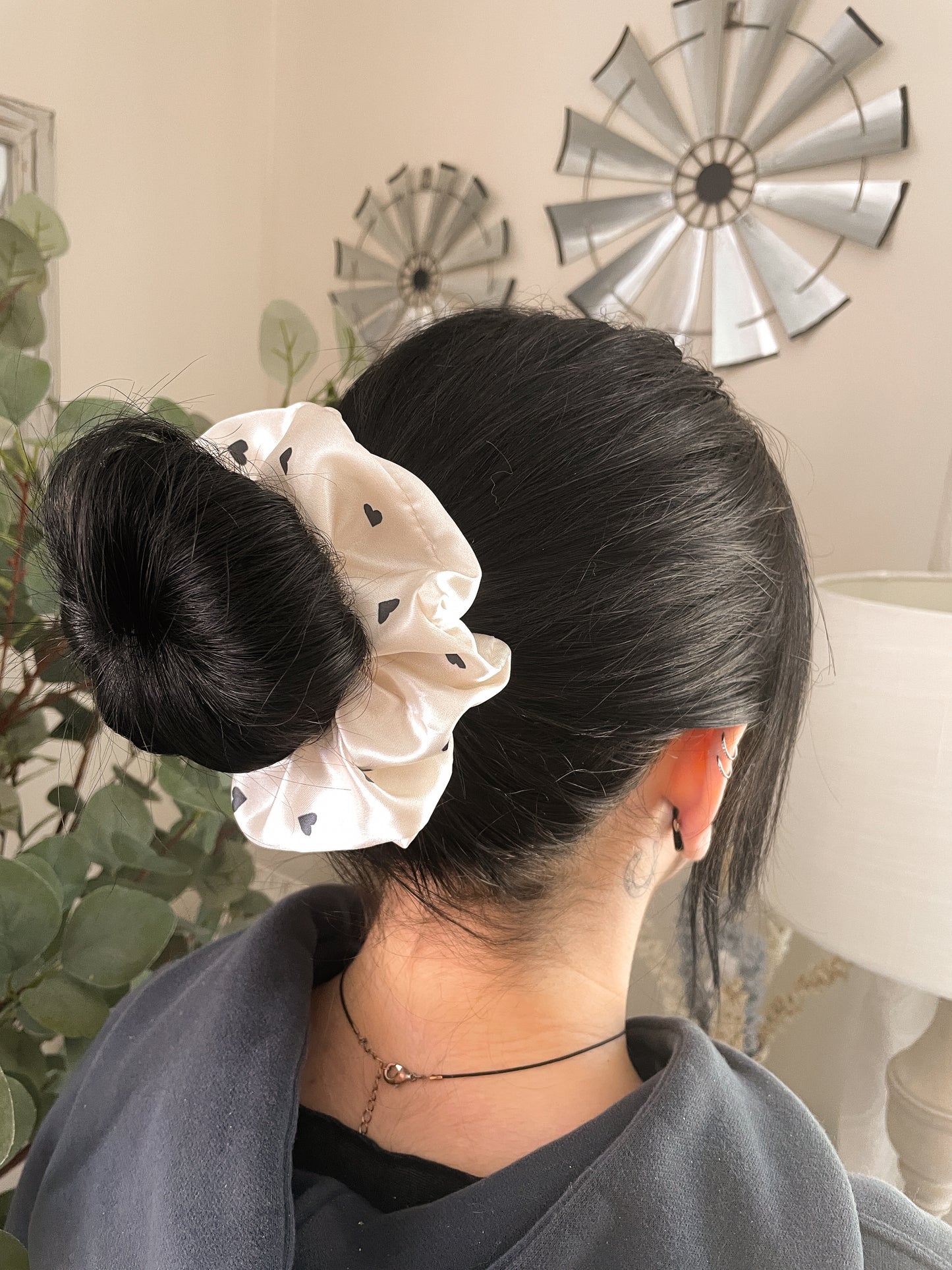Black Hearts Satin Scrunchie