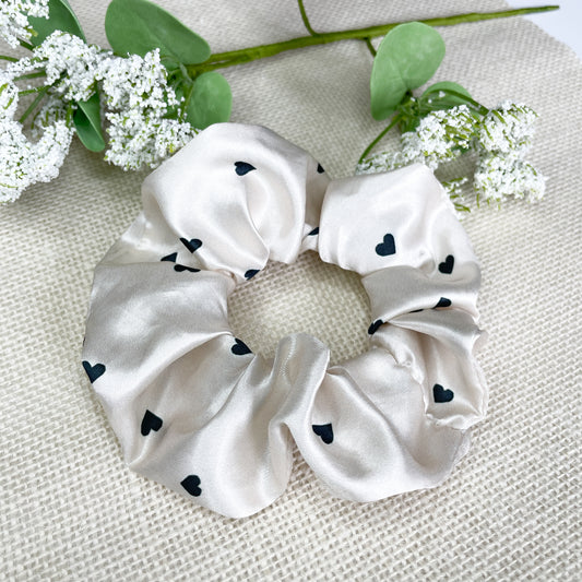 Black Hearts Satin Scrunchie
