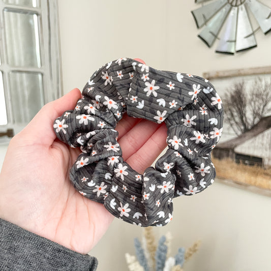 Dark Green Floral Scrunchie