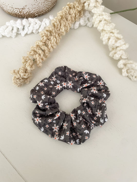 Dark Green Floral Scrunchie
