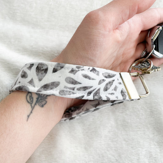 Grey and White Keychain Wristlet