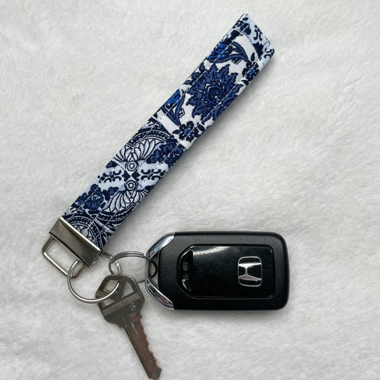 Blue Porcelain Keychain Wristlet