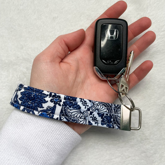 Blue Porcelain Keychain Wristlet