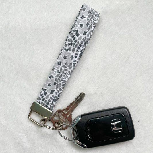 Grey Floral Keychain Wristlet