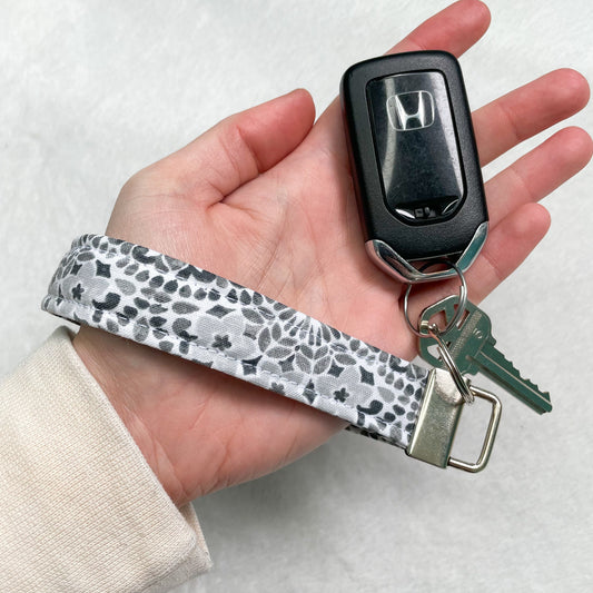 Grey Floral Keychain Wristlet