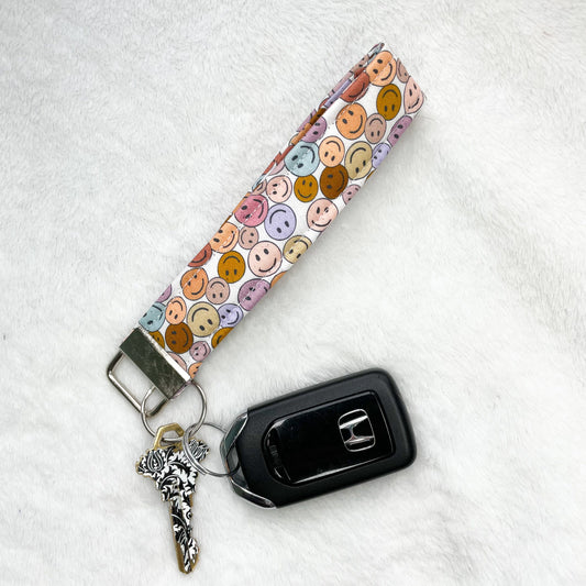 Retro Smiley Faces Keychain Wristlet