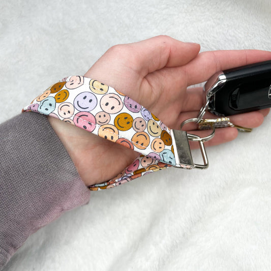 Retro Smiley Faces Keychain Wristlet