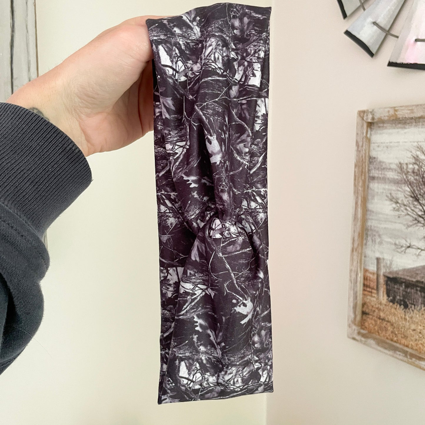 Black and Grey Camo Twist Headband