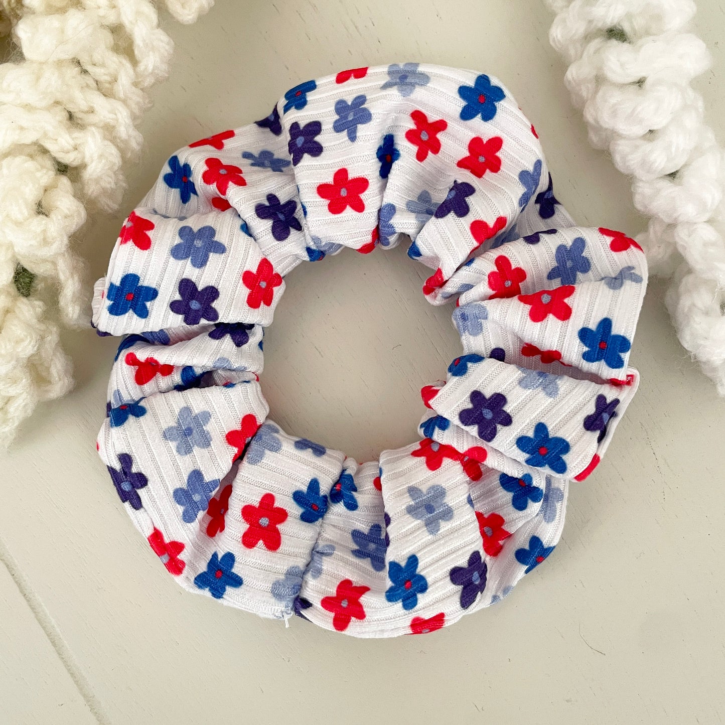 Red, White, and Blue Floral Scrunchie