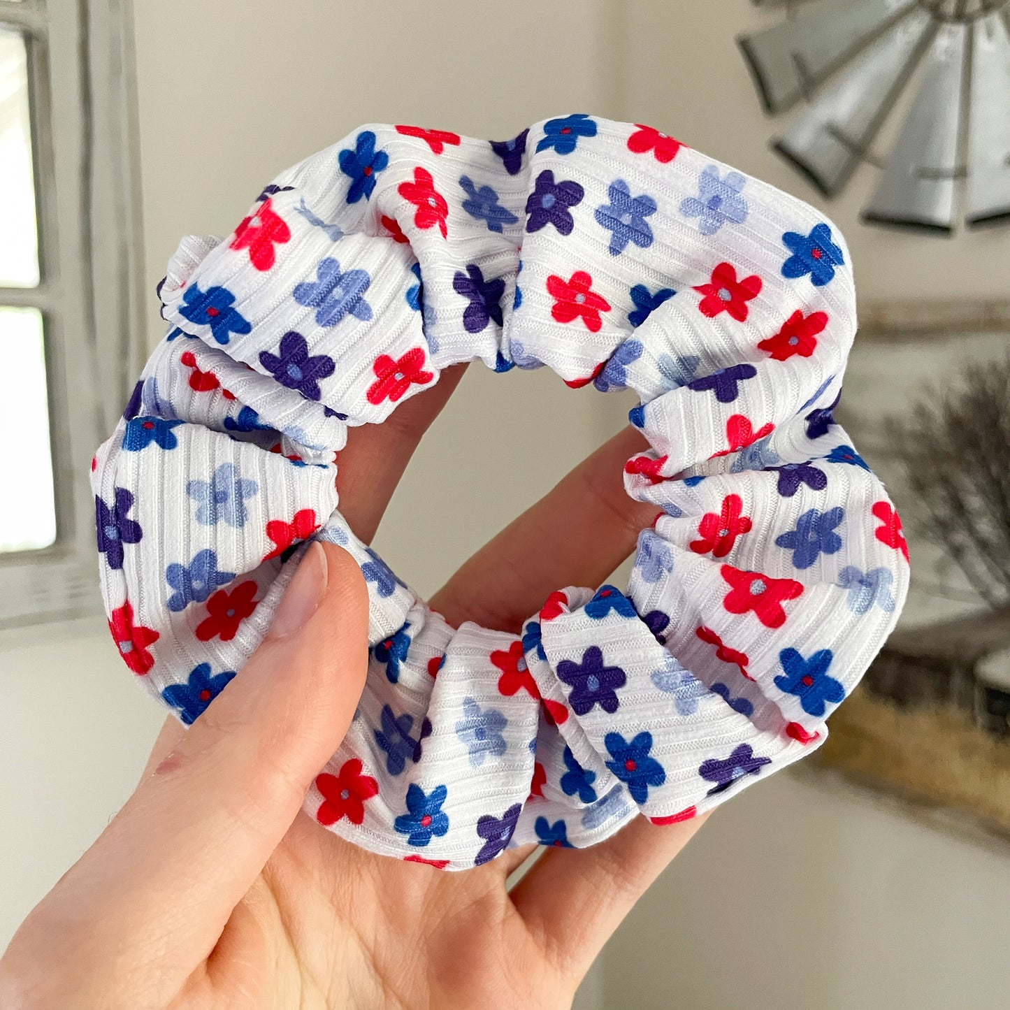 Red, White, and Blue Floral Scrunchie