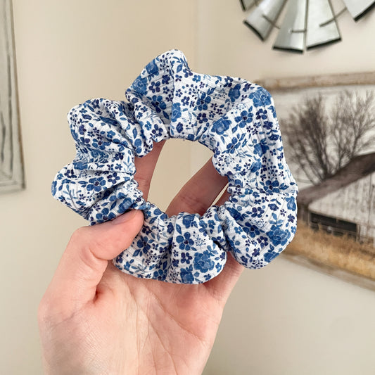 Blue Floral Scrunchie