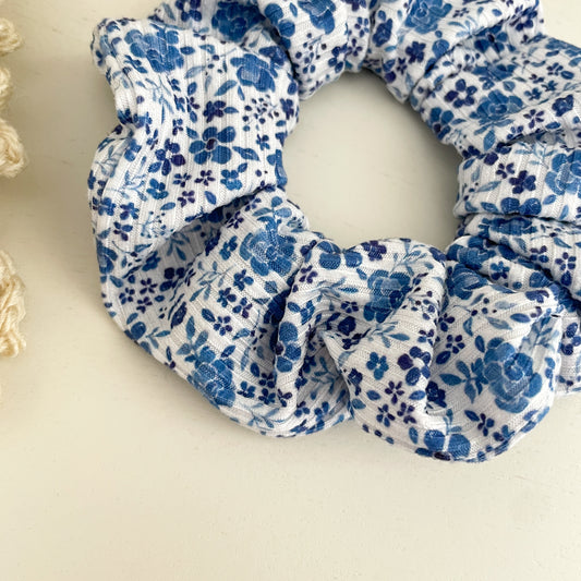 Blue Floral Scrunchie