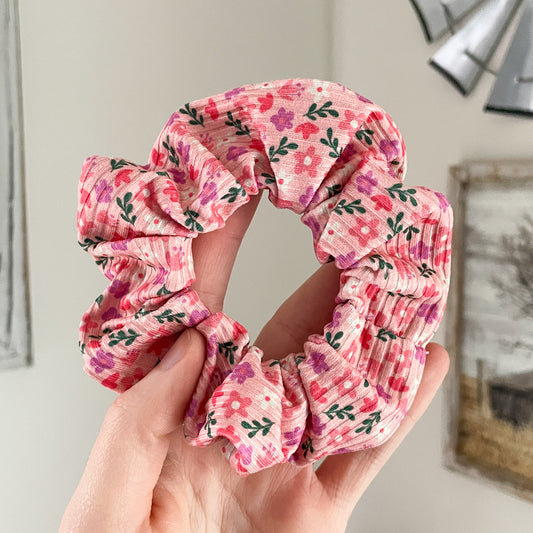 Pink Floral Scrunchie