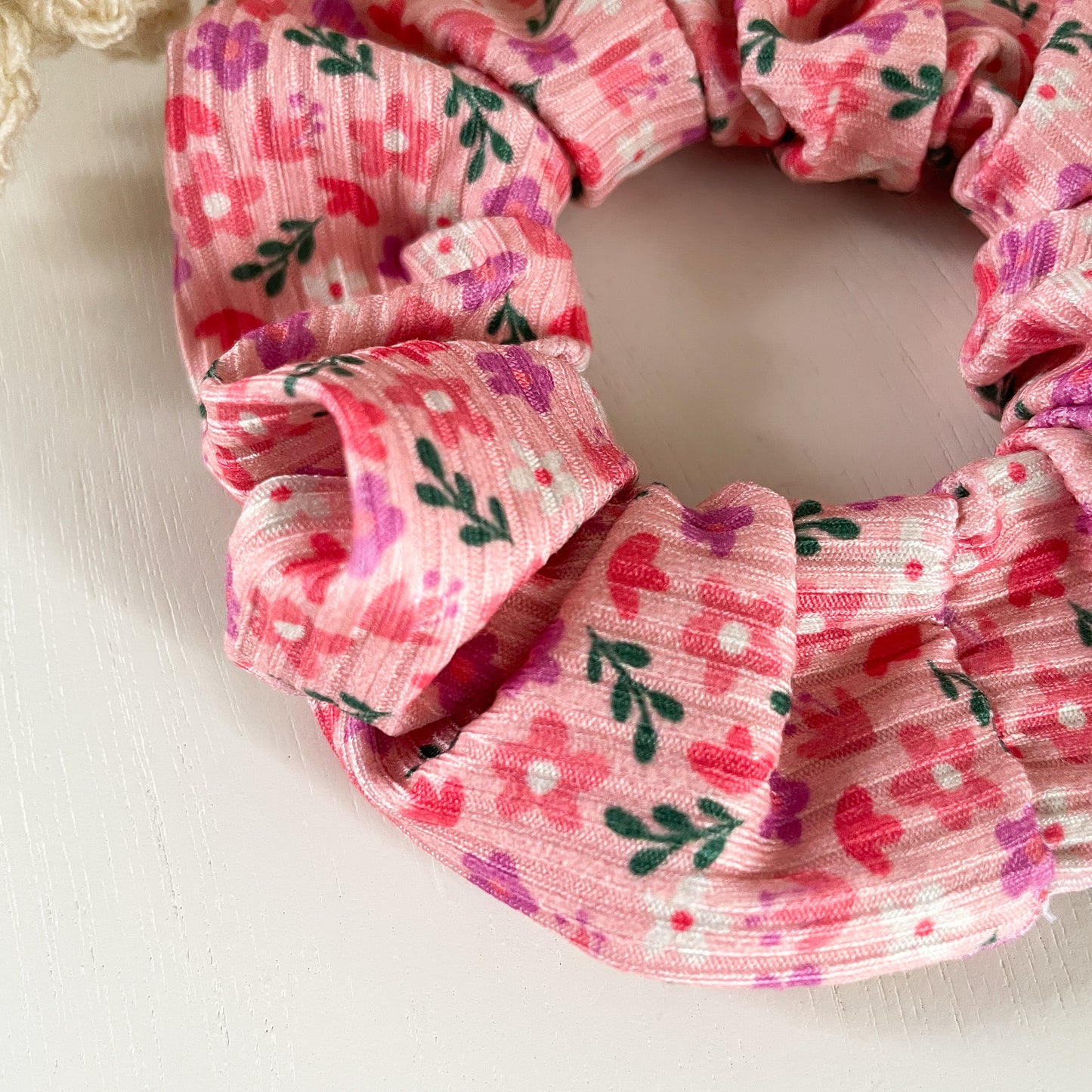 Pink Floral Scrunchie