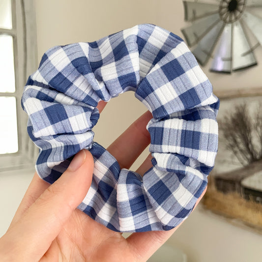 Blue and White Plaid Scrunchie