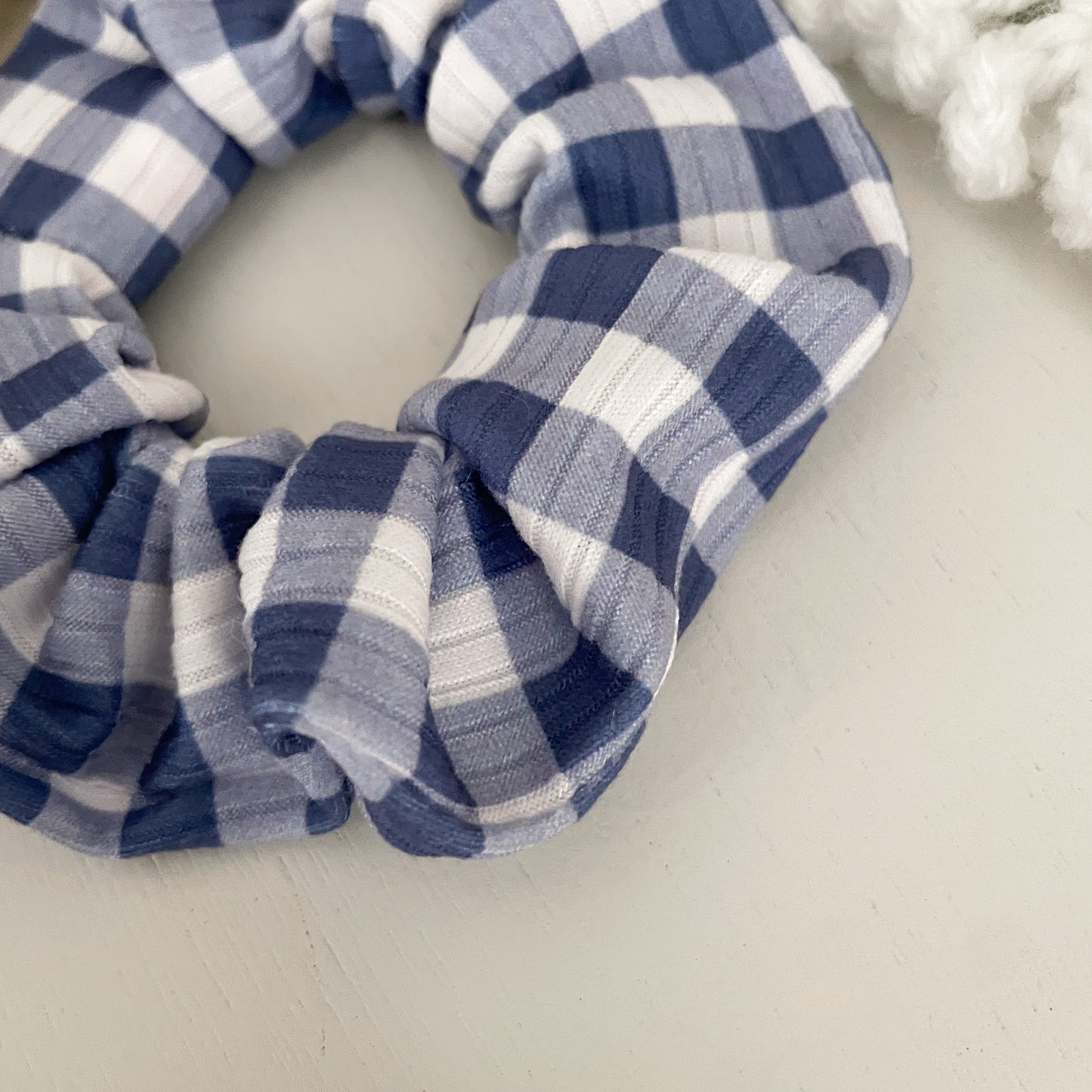 Blue and White Plaid Scrunchie