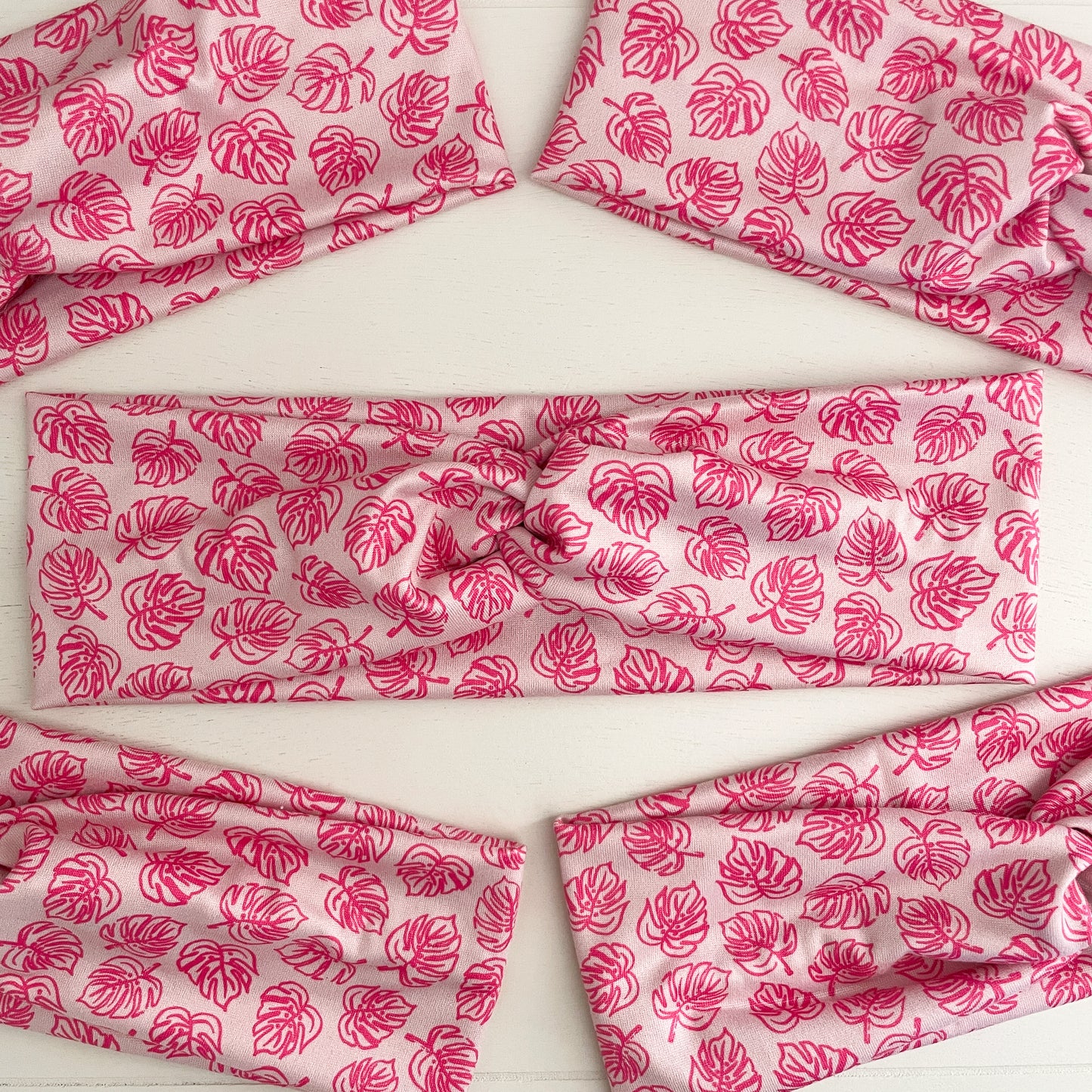 Pink Monstera Twist Headband