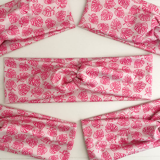 Pink Monstera Twist Headband