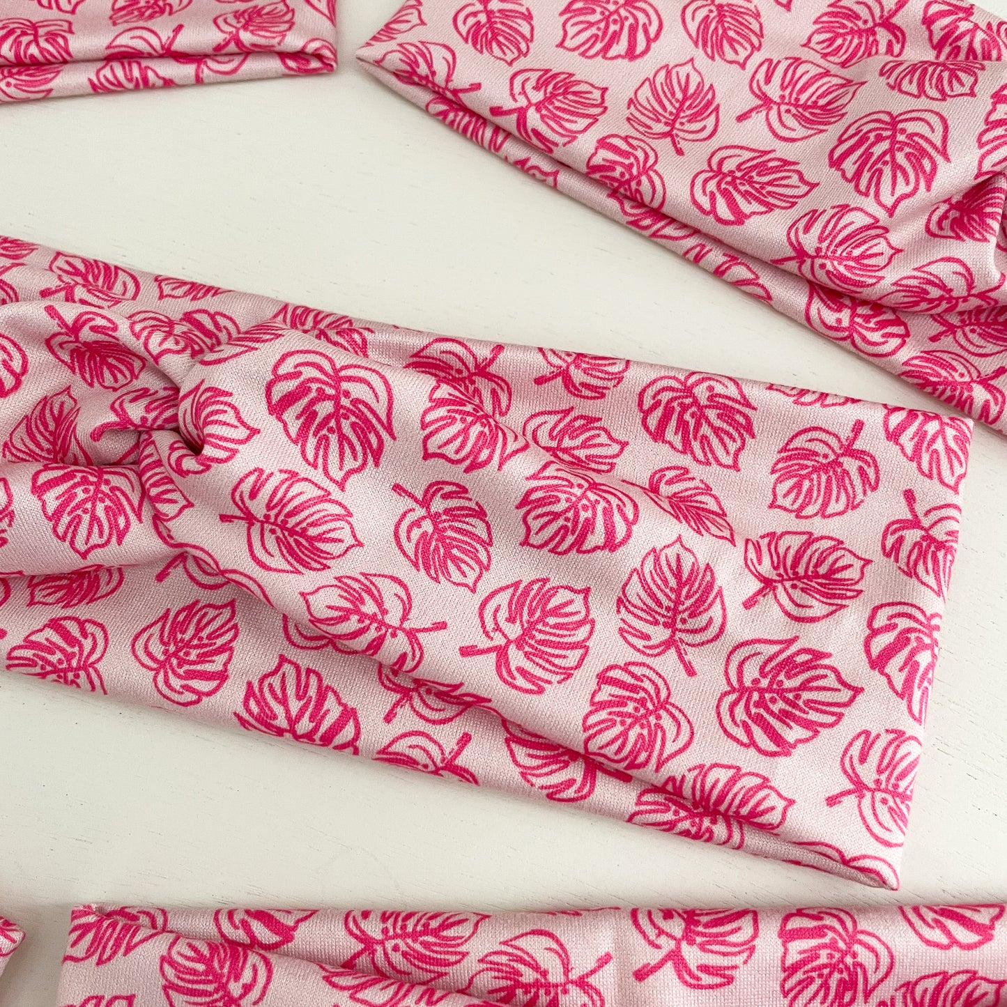 Pink Monstera Twist Headband