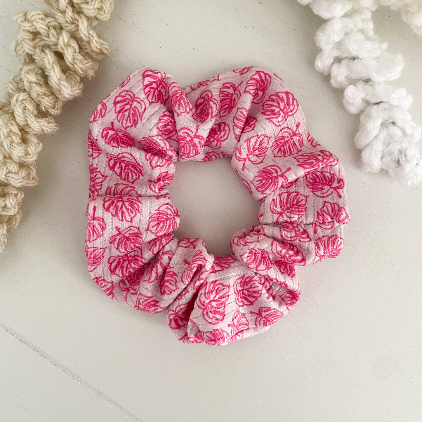 Pink Monstera Scrunchie
