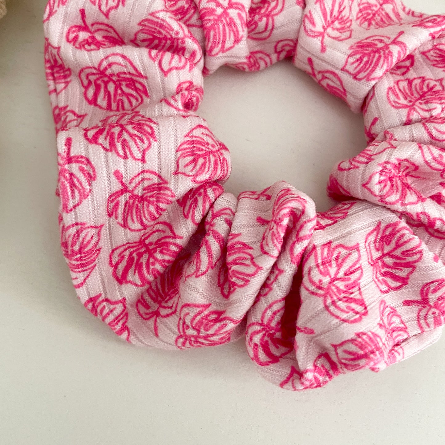 Pink Monstera Scrunchie