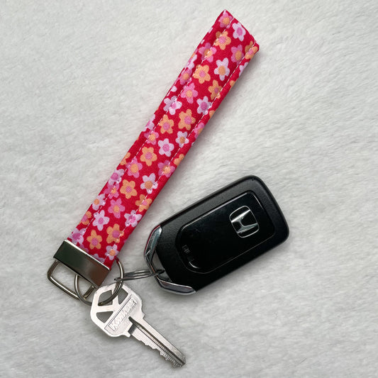 Hot Pink Floral Key Fob Wristlet